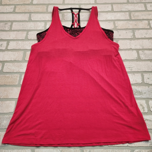 CHAMPION Womens Work Out Tank Built In Bra PLUS Size XXL Pink+Black - Picture 3 of 11